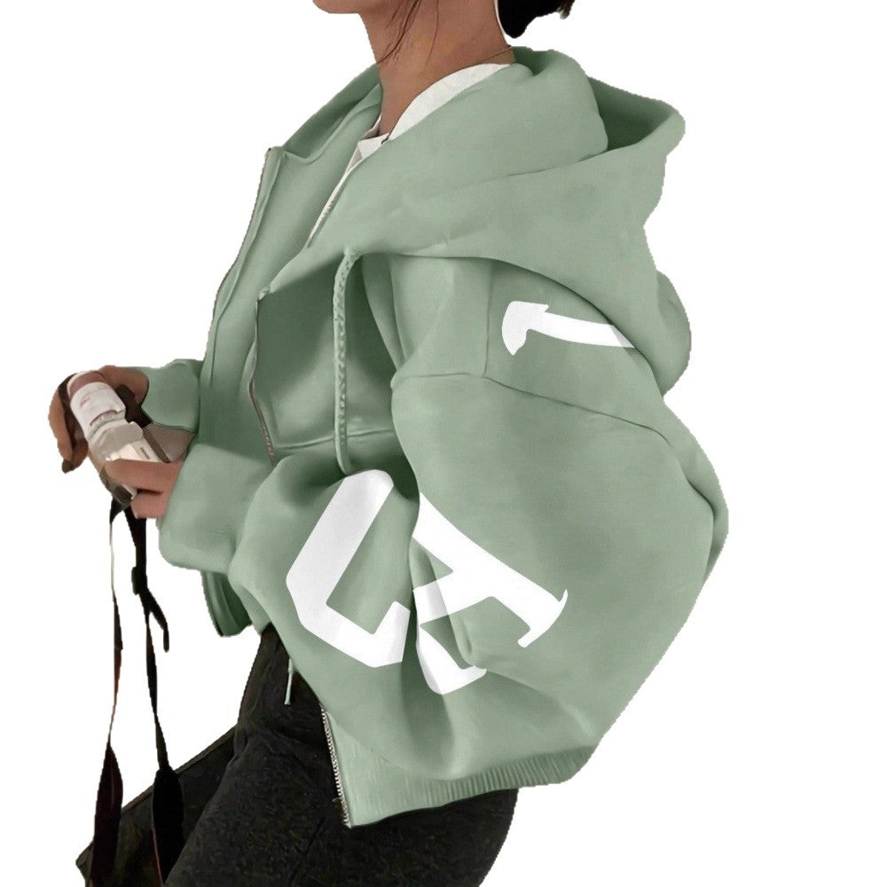 Sudadera con cremallera de manga larga y corte relajado para mujer
