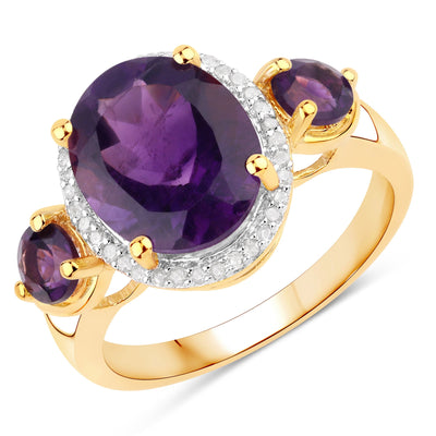 3.82 Carat Amethyst and White Diamond Sterling Silver Ring