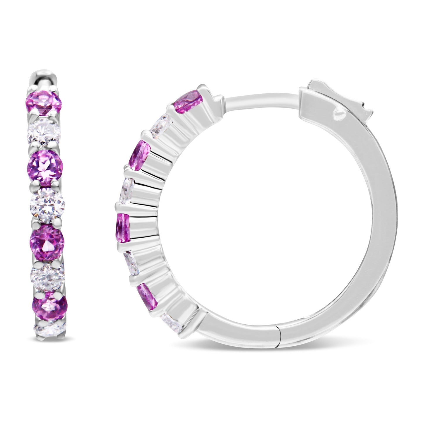 Pendientes de aro de oro blanco de 10 quilates con diamantes y zafiros azules