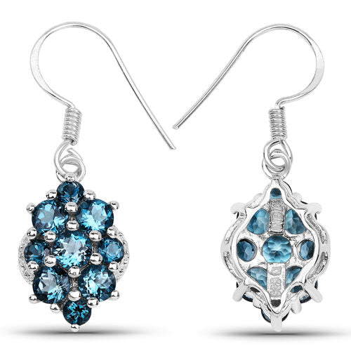Pendientes de plata esterlina con topacio azul de Londres de 4.32 quilates