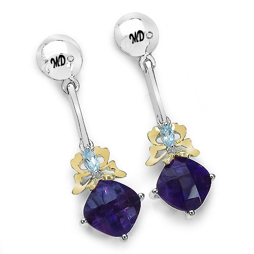Pendientes de plata esterlina de amatista y topacio azul de 3.79 quilates