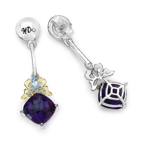 Pendientes de plata esterlina de amatista y topacio azul de 3.79 quilates
