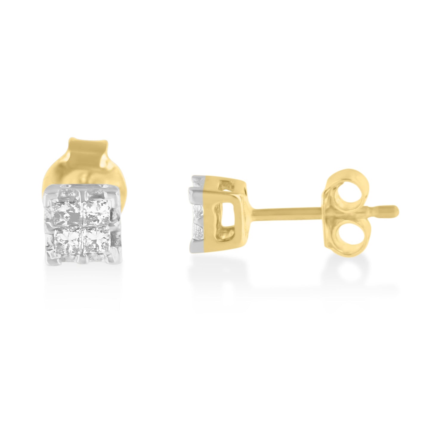 Pendientes de diamante cuadrado cuádruple de oro amarillo de 10k