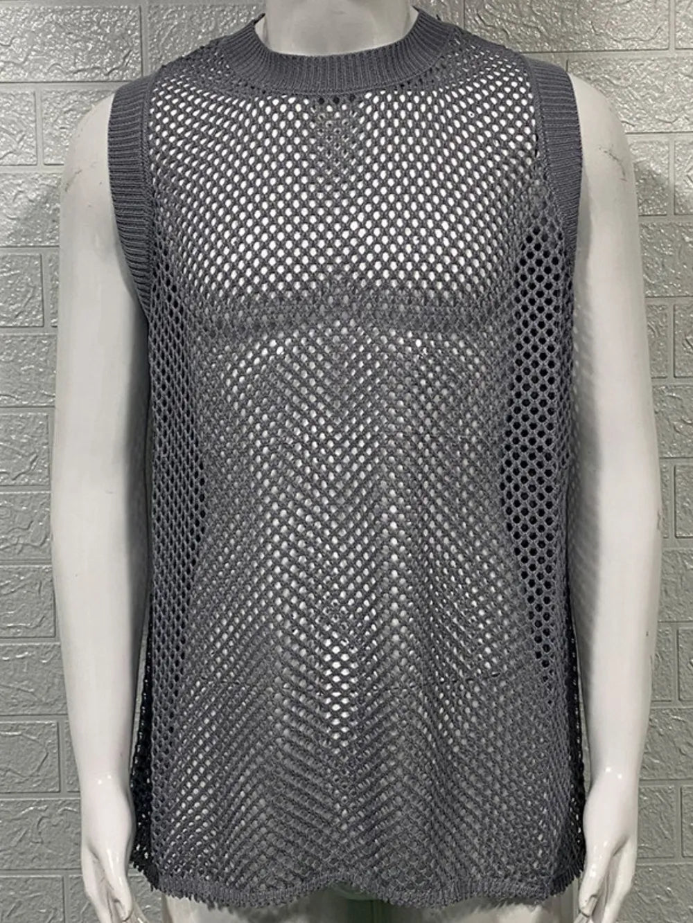Débardeur en tricot sans manches à col rond pour homme