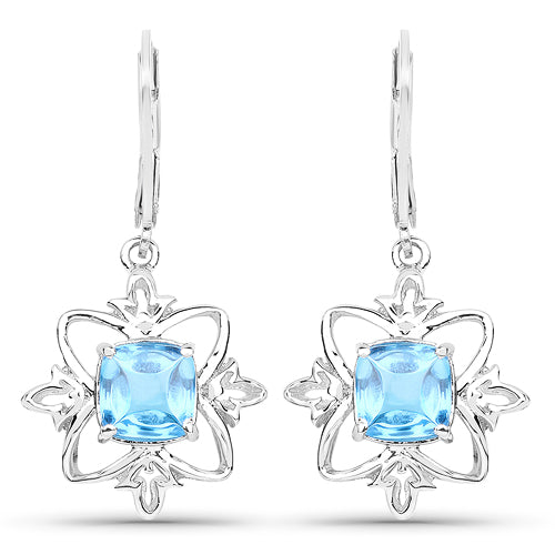 5.30 Carat Genuine Swiss Blue Topaz Sterling Silver Earrings