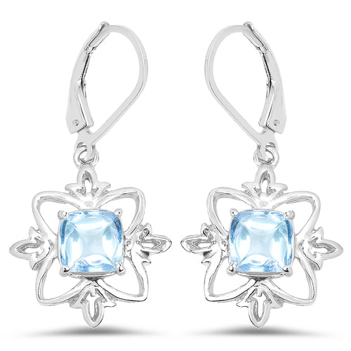5.30 Carat Genuine Swiss Blue Topaz Sterling Silver Earrings