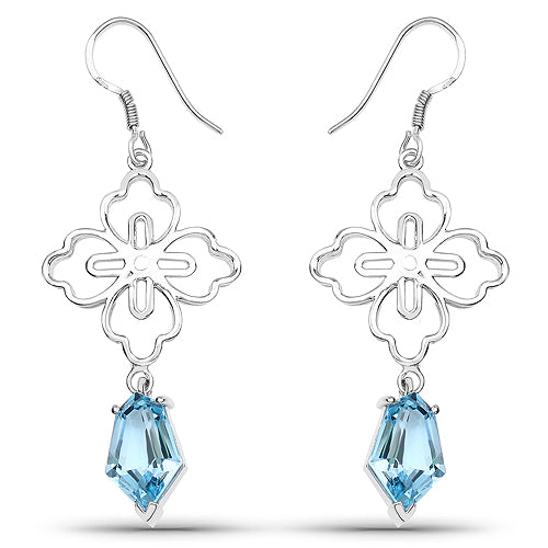 12.82 Carat Genuine Swiss Blue Topaz Earrings in Sterling Silver