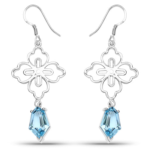 Pendientes de Topacio Azul Suizo de 12.14 Quilates en Plata Esterlina