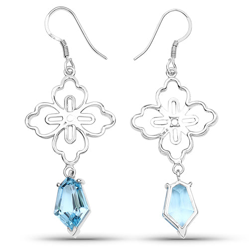 Pendientes de Topacio Azul Suizo de 12.14 Quilates en Plata Esterlina