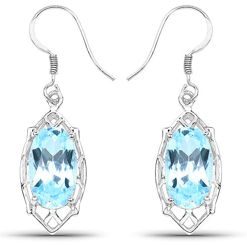 Boucles d'oreilles en argent sterling avec topaze bleue véritable de 13,68 carats