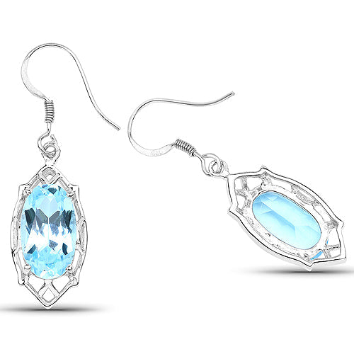 Boucles d'oreilles en argent sterling avec topaze bleue véritable de 13,68 carats