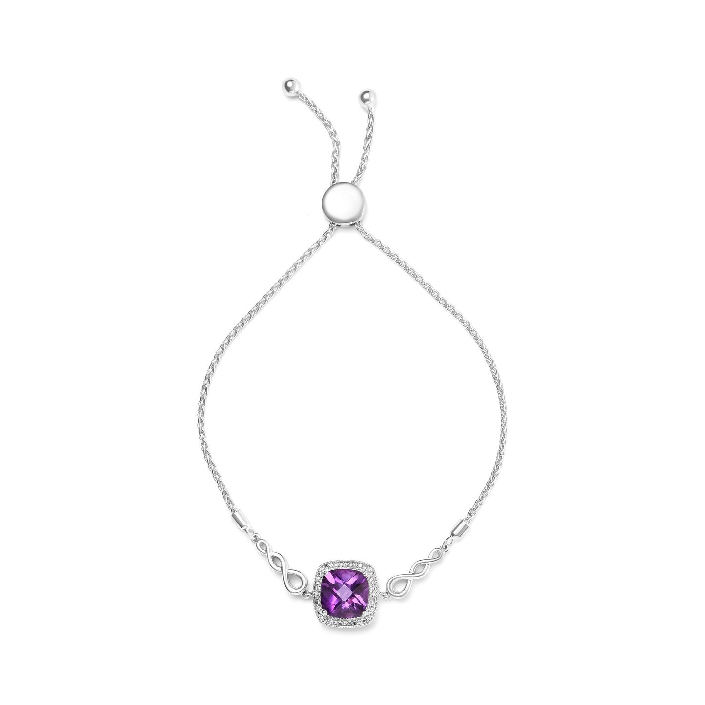 .925 Sterling Silver Amethyst & Diamond Accent Lariat Bracelet