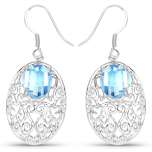 10.72 Carat Genuine Blue Topaz Sterling Silver Earrings