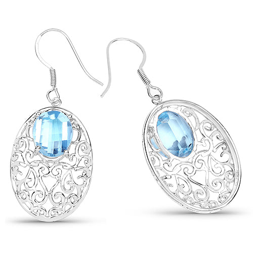 10.72 Carat Genuine Blue Topaz Sterling Silver Earrings