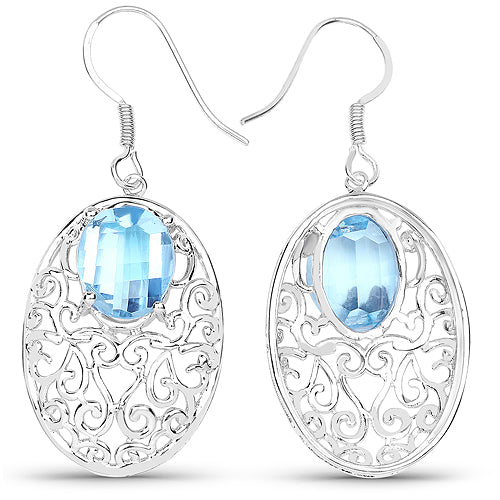 10.72 Carat Genuine Blue Topaz Sterling Silver Earrings