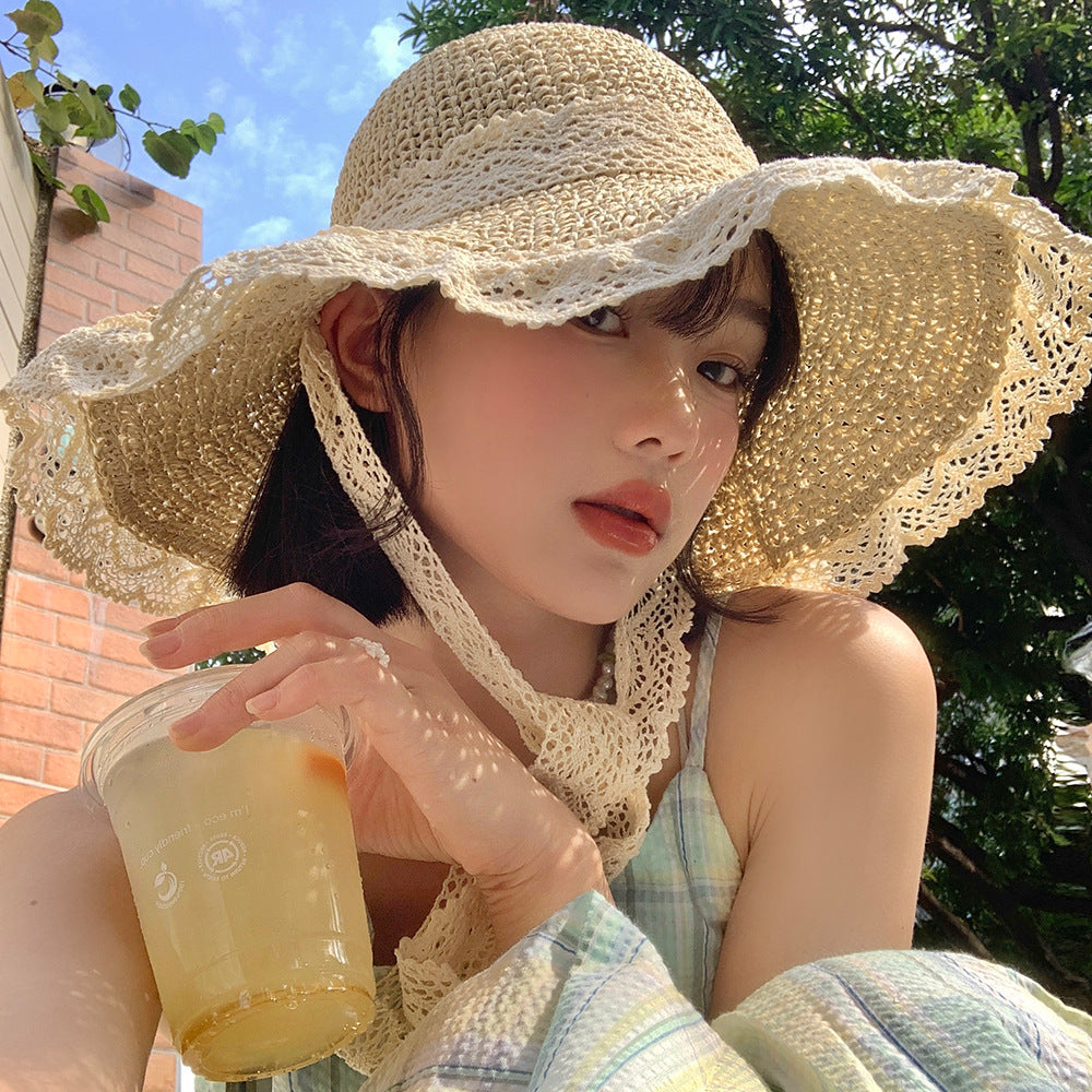 Lace String Woven Straw Sun Hat for Summer Adventures
