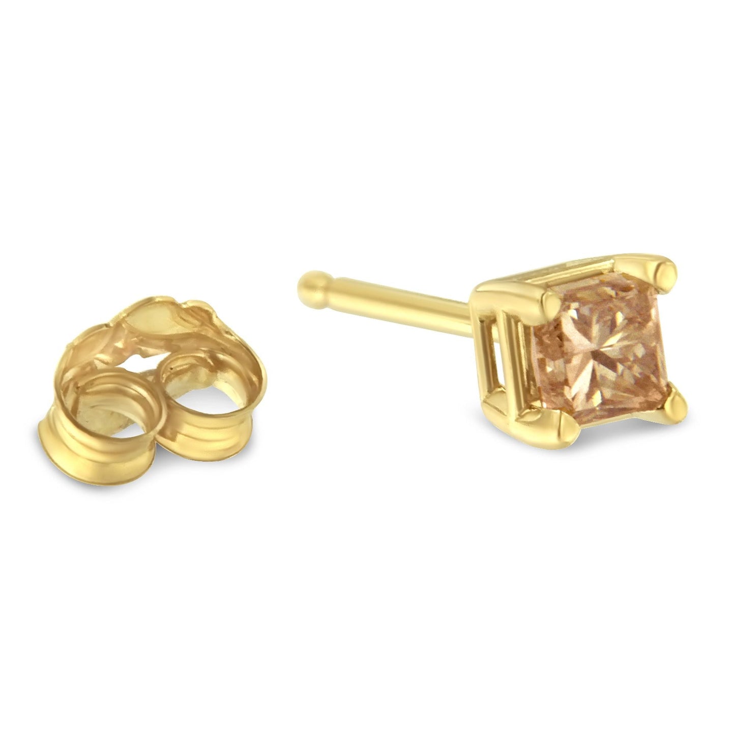 Pendientes de diamante en corte princesa de 3/8 Cttw certificados por IGI en oro amarillo de 14K