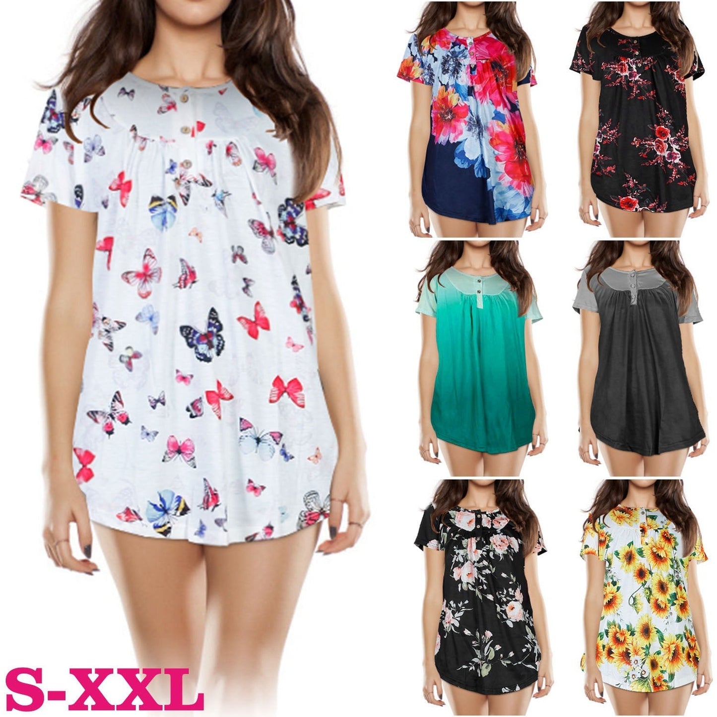 Women’s Floral Printed Summer Blouse - Casual Short Sleeve Top