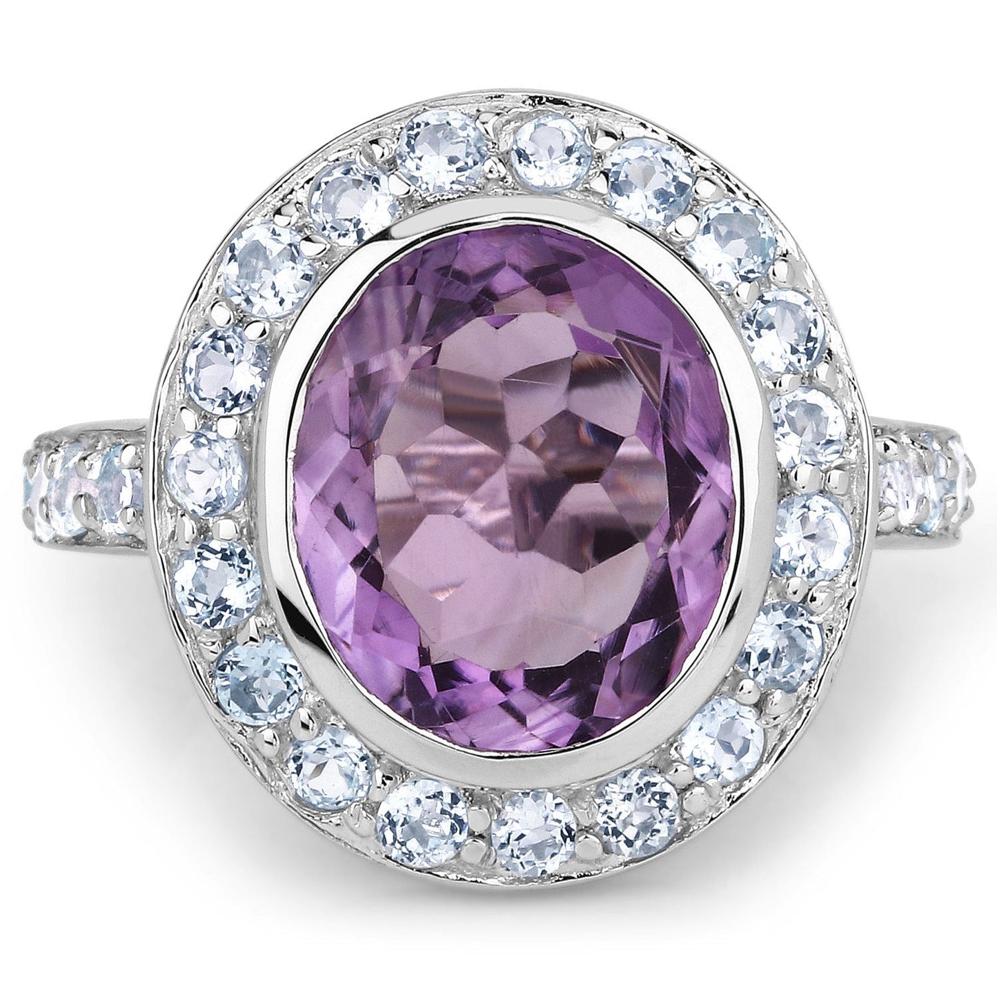 4.77 Carat Genuine Amethyst and Blue Topaz Sterling Silver Ring