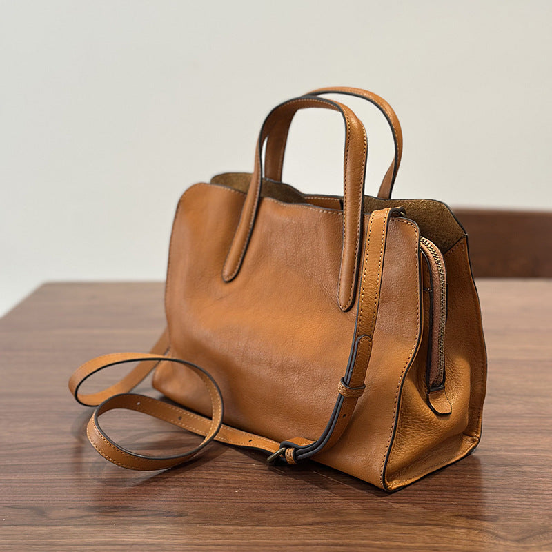 Premium Women's Casual All-Match Tote Bag in Full-Grain Cowhide Leather