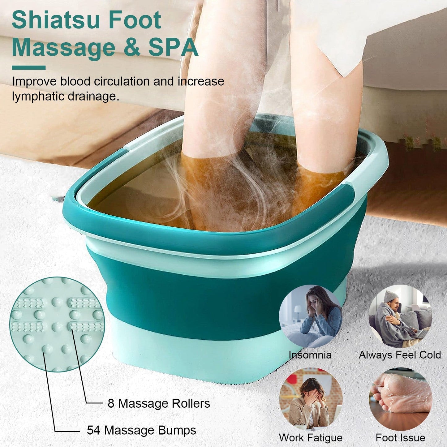 Bañera de pies plegable con rodillos de masaje - 2 paquetes