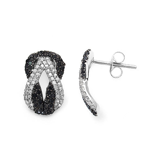 1.05 Carat Genuine Black Diamond & White Diamond Earrings