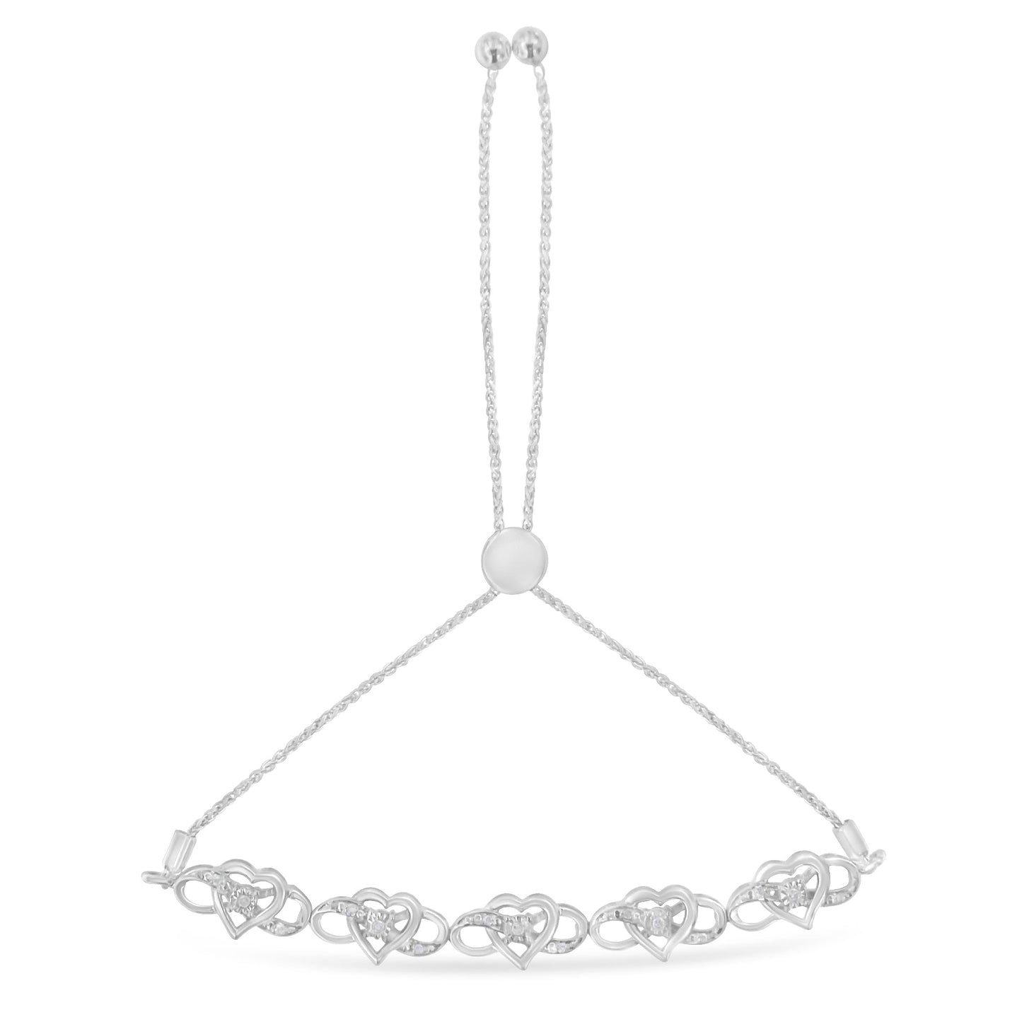 Bracelet Bolo Ajustable en Argent Sterling .925 avec Accents en Diamant