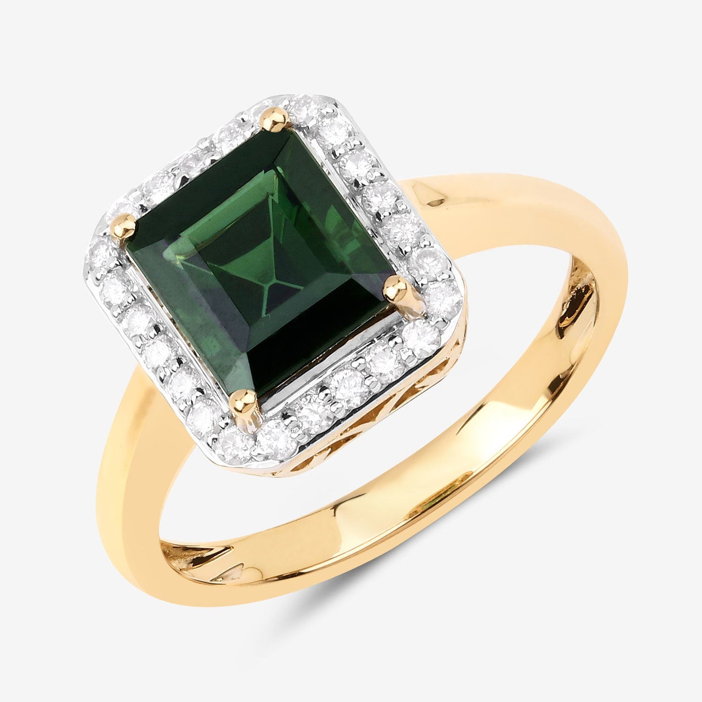 3.02 Carat Green Tourmaline & White Diamond 14K Yellow Gold Ring
