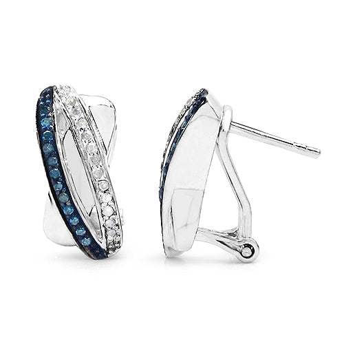 Boucles d'oreilles en diamants bleus et blancs de 0,28 carat en argent sterling