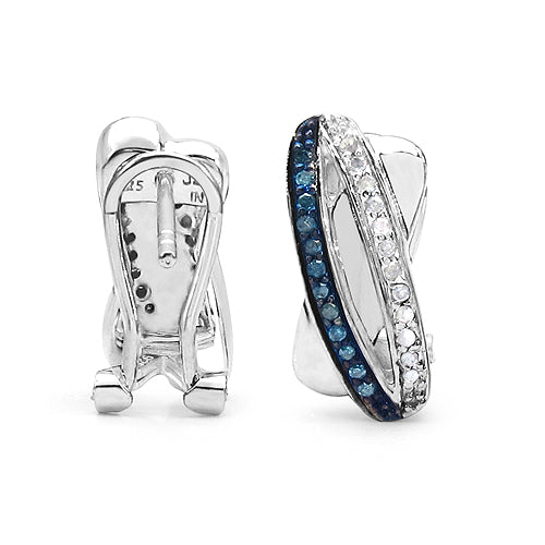Boucles d'oreilles en diamants bleus et blancs de 0,28 carat en argent sterling