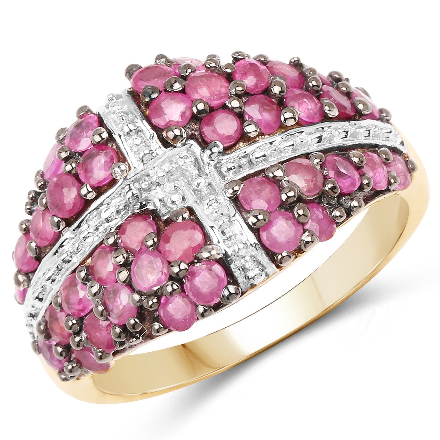 14K Yellow Gold Plated Ruby Cluster Ring in Sterling Silver