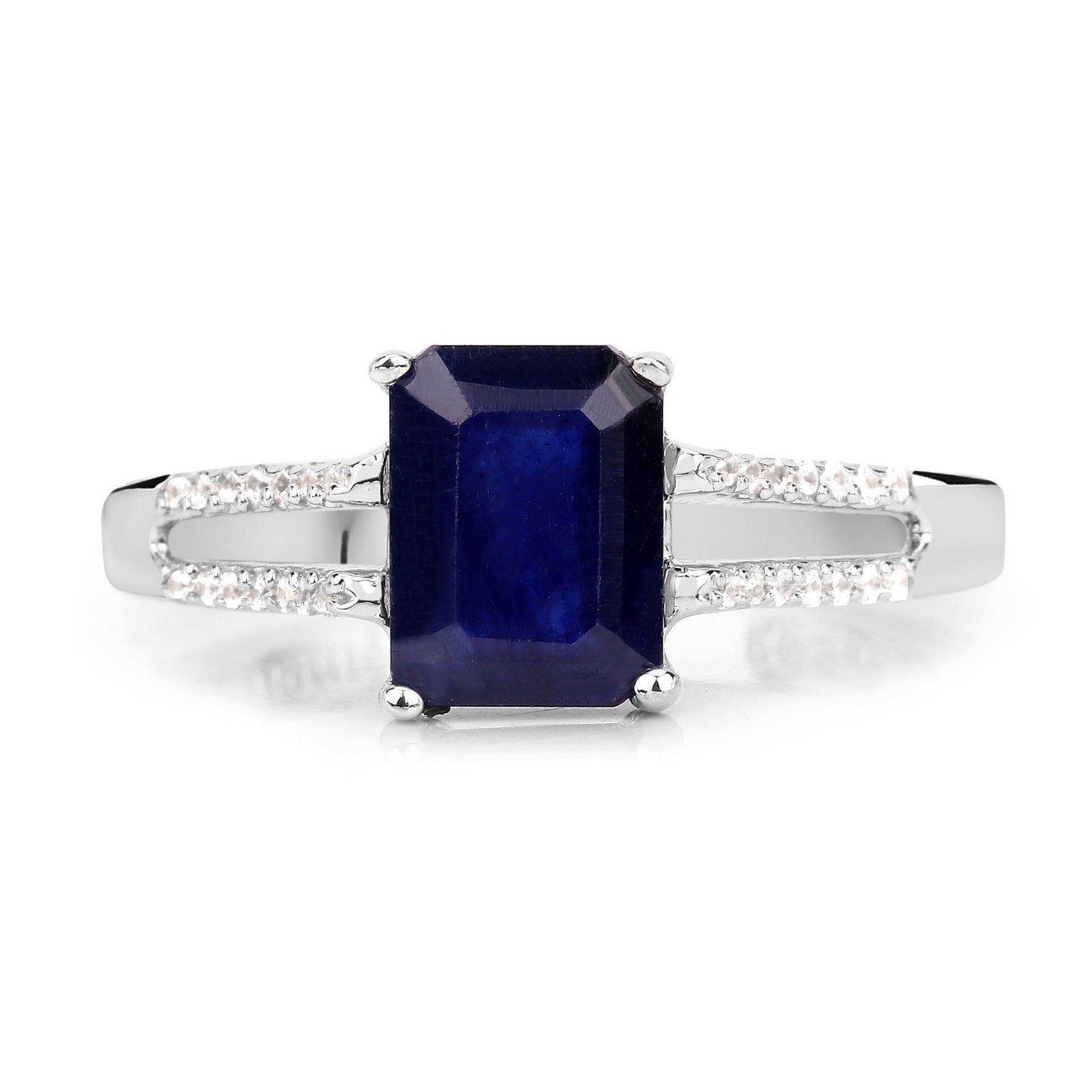 3.07 Carat Glass Filled Sapphire & White Zircon Sterling Silver Ring