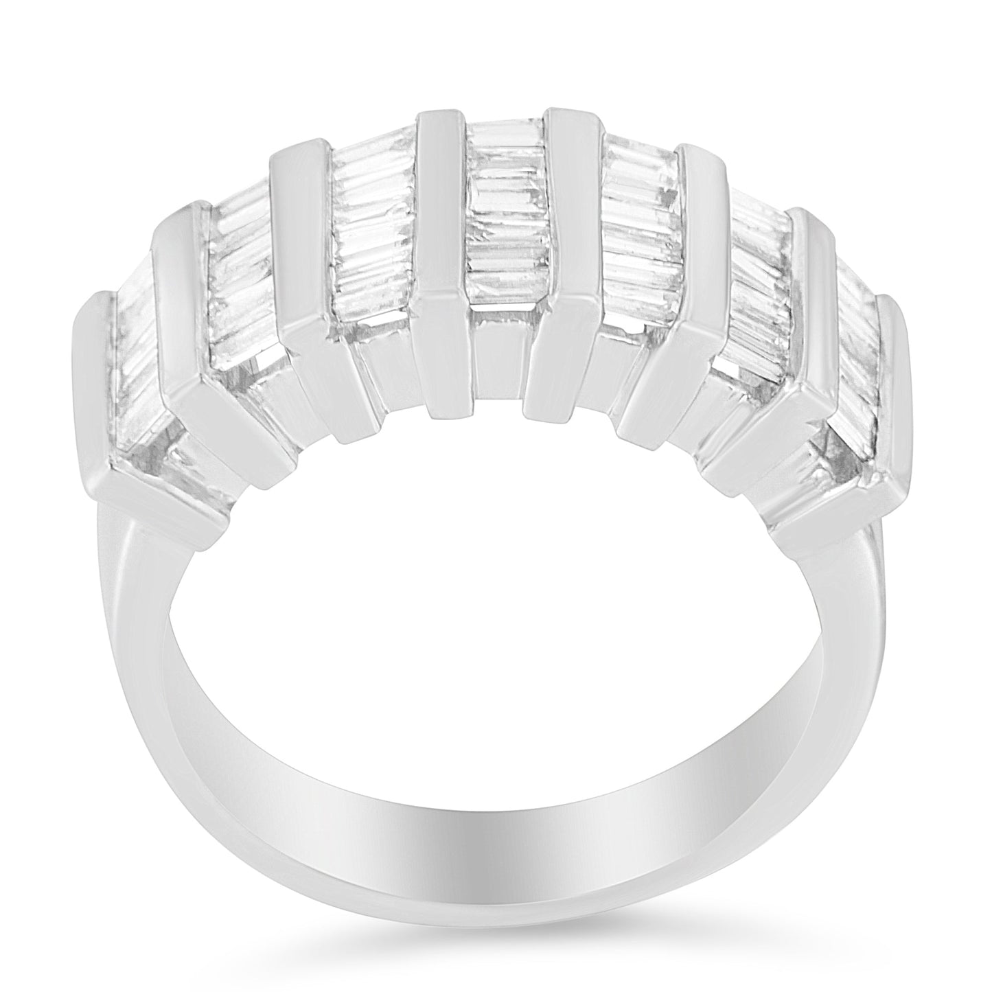 Bague de mariage multi-rangs en diamant taillé en baguette en argent sterling .925