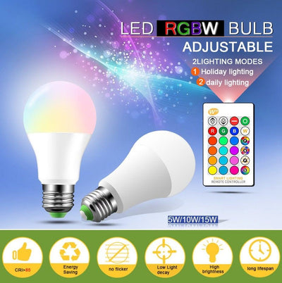E27 RGB LED Bulb with Remote Control - Color Changing Light