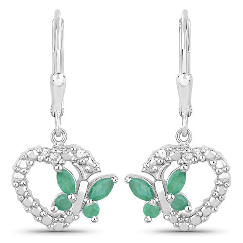 0.44 Carat Emerald and White Sapphire Sterling Silver Earrings