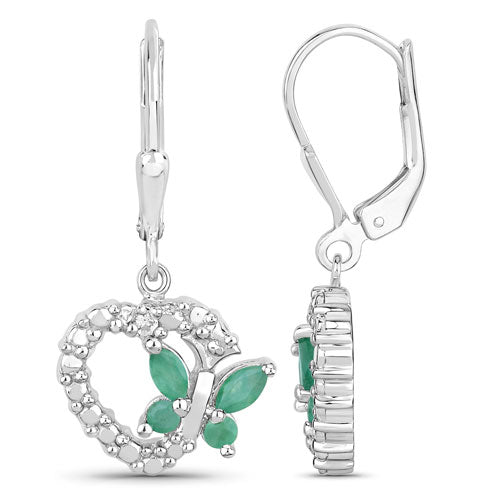 0.44 Carat Emerald and White Sapphire Sterling Silver Earrings