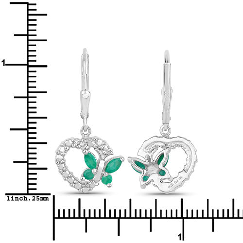 0.44 Carat Emerald and White Sapphire Sterling Silver Earrings