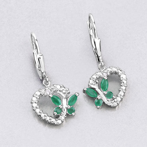 0.44 Carat Emerald and White Sapphire Sterling Silver Earrings