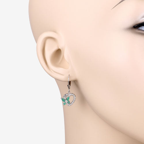 0.44 Carat Emerald and White Sapphire Sterling Silver Earrings