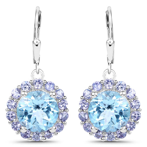 Elegant 9.96 Carat Blue Topaz & Tanzanite Sterling Silver Earrings