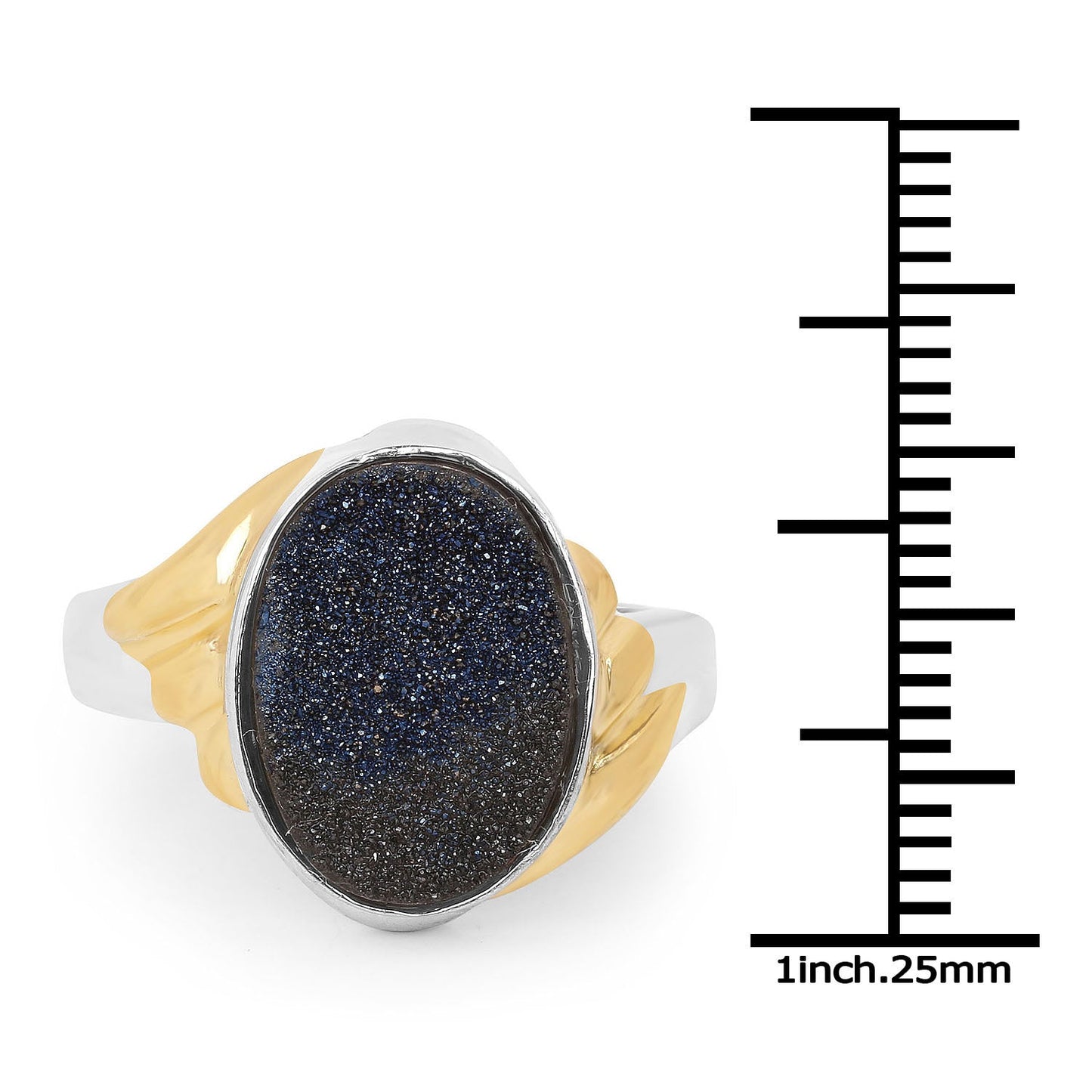 3.25 Carat Cobalt Blue Drusy Sterling Silver Engagement Ring