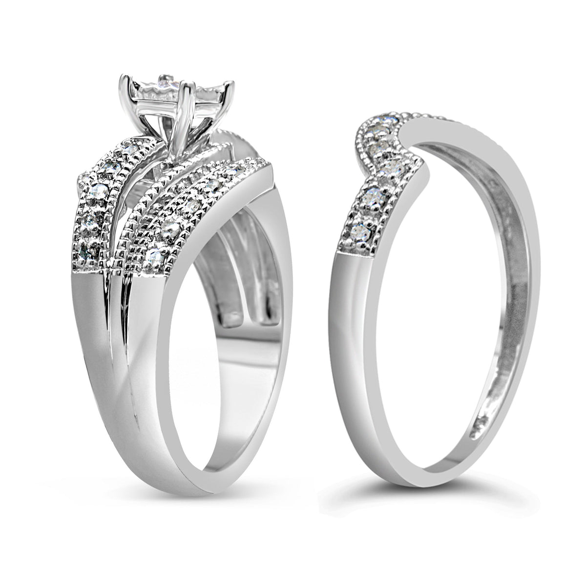 Bague de fiançailles en diamant croisé en argent sterling .925 - Taille 7