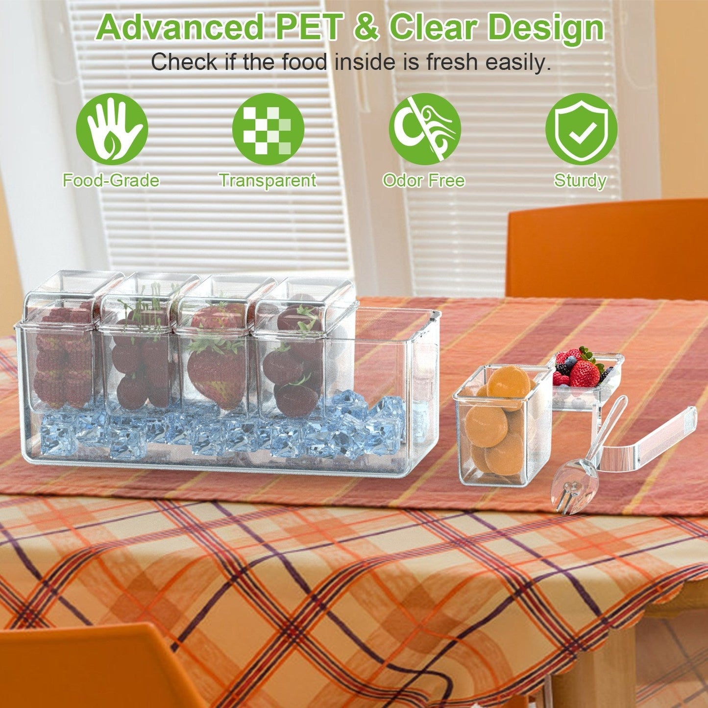 Ice Chilled Condiment Caddy Serving Tray with Removable Containers