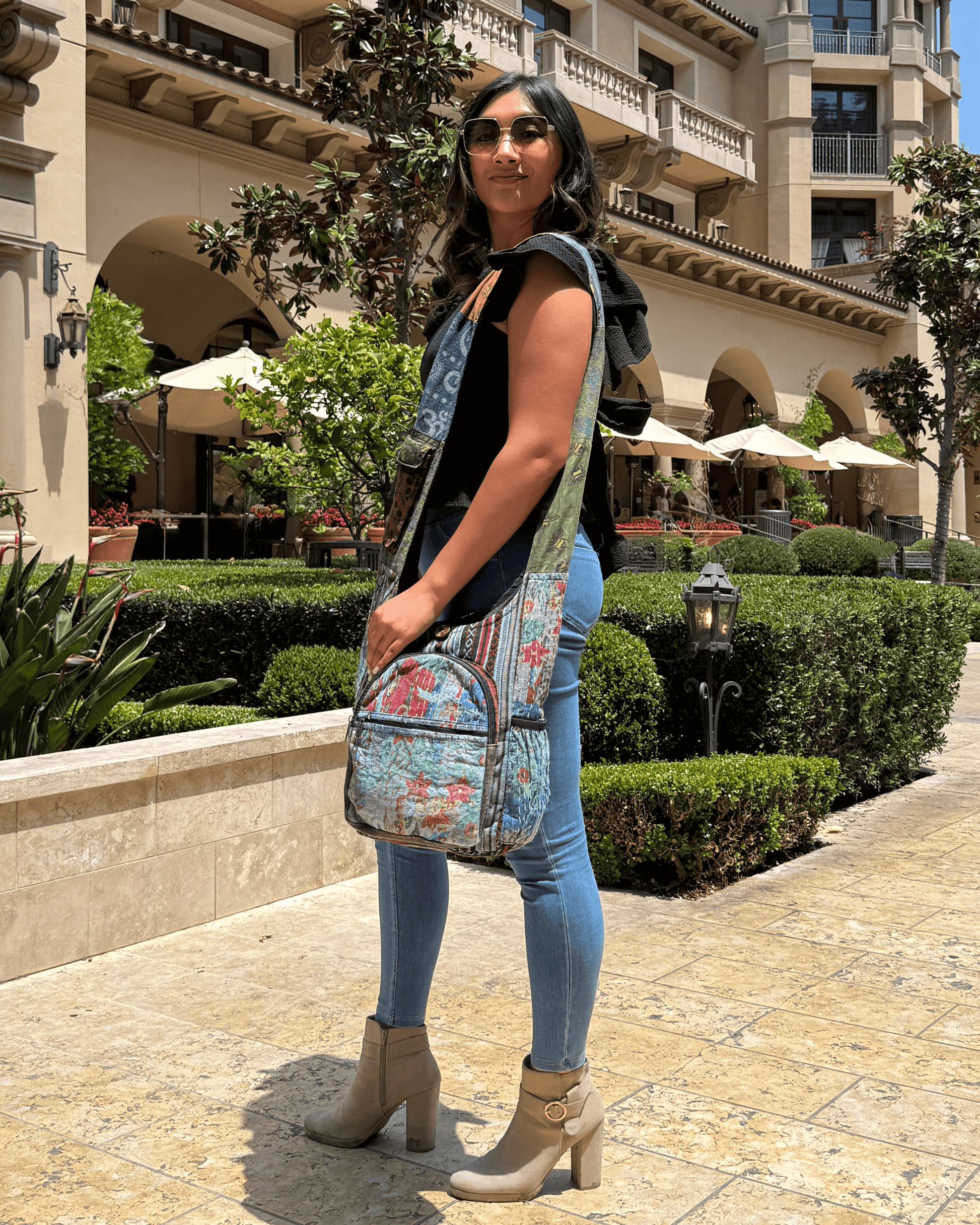 Kathmandu Collection Vintage Patchwork Hobo Bag with Water Bottle Pockets - Korvel