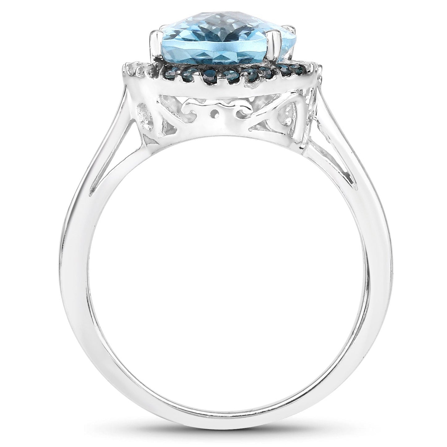 5.27 Carat Swiss Blue Topaz & Diamond Sterling Silver Ring