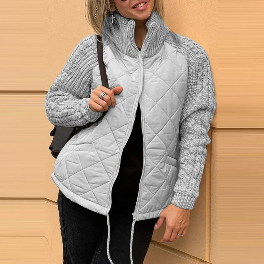 Chaqueta de algodón con cuello alzado para mujer con bolsillos de invierno