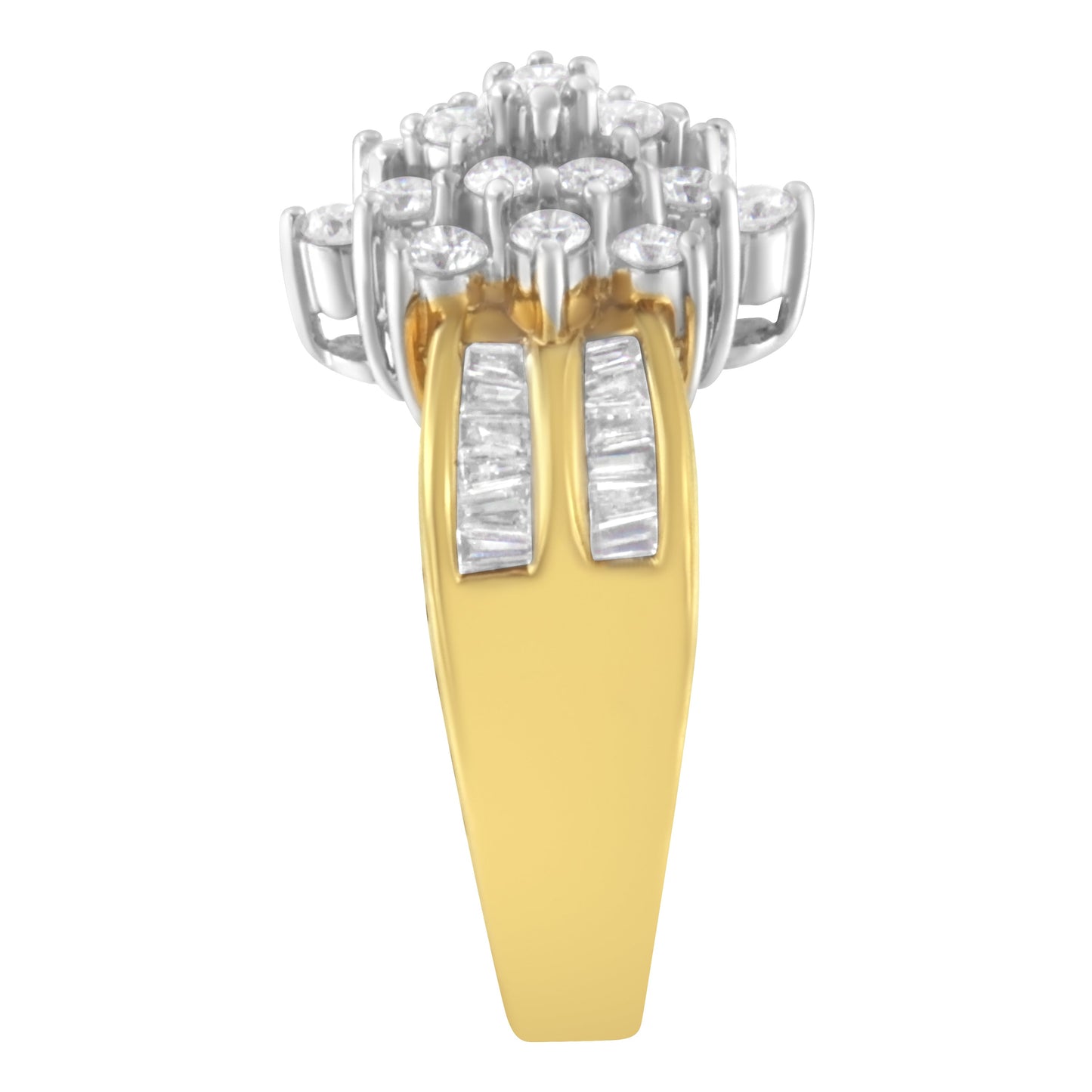 10K Yellow Gold Floral Cluster Diamond Statement Ring - Size 6-1/2