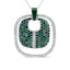 .925 Sterling Silver Green Enamel Pendant Necklace with Diamonds and Gemstones