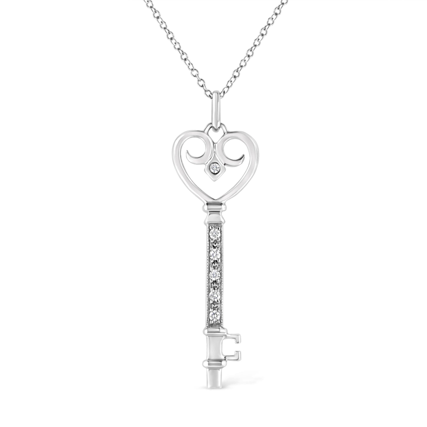 .925 Sterling Silver Heart and Lock Pendant Necklace with Diamond Accents