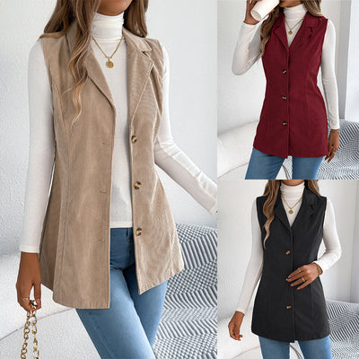 Casual Single-Breasted Corduroy Waistcoat Jacket
